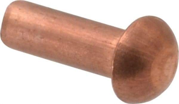 Made in USA - 1/8" Body Diam, Round Copper Solid Rivet - 3/8" Length Under Head - Americas Industrial Supply