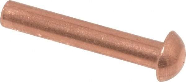 Made in USA - 1/8" Body Diam, Round Copper Solid Rivet - 3/4" Length Under Head - Americas Industrial Supply