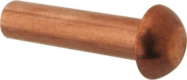 Made in USA - 3/16" Body Diam, Round Copper Solid Rivet - 3/4" Length Under Head - Americas Industrial Supply