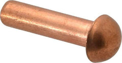 Made in USA - 1/4" Body Diam, Round Copper Solid Rivet - 1" Length Under Head - Americas Industrial Supply