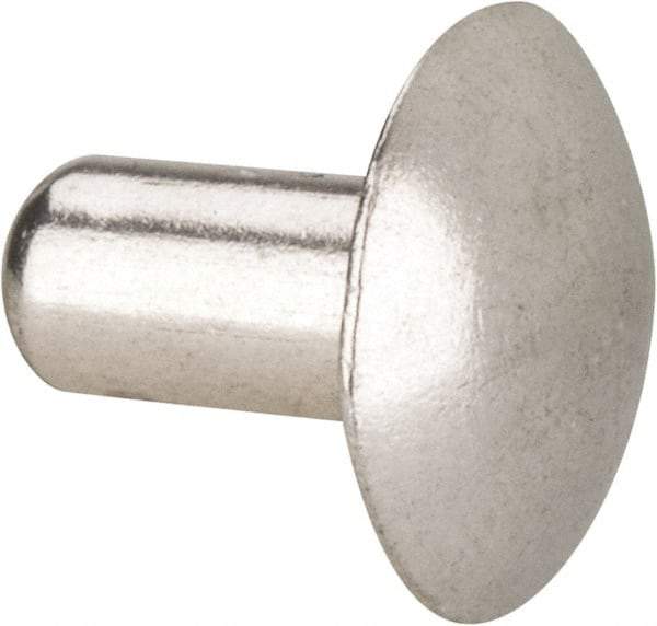 Made in USA - 1/4" Body Diam, Brazier Aluminum Solid Rivet - 1/2" Length Under Head, Grade 2117-T4, 5/8" Head Diam x 1/8" Head Height - Americas Industrial Supply