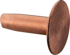 Made in USA - #10 Wire Body Diam, Flat Copper Belt Rivet with Washer - 1/2" Length Under Head, 7/16" Head Diam - Americas Industrial Supply