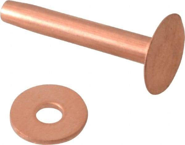 Made in USA - #10 Wire Body Diam, Flat Copper Belt Rivet with Washer - 1" Length Under Head, 7/16" Head Diam - Americas Industrial Supply