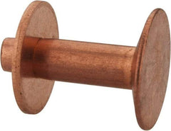 Made in USA - #12 Wire Body Diam, Flat Copper Belt Rivet with Washer - 1/2" Length Under Head, 3/8" Head Diam - Americas Industrial Supply