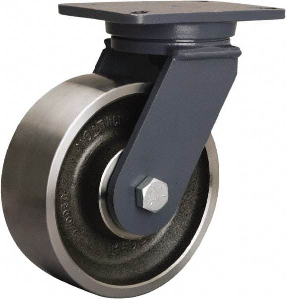 Hamilton - 8" Diam x 3" Wide x 10-1/2" OAH Top Plate Mount Swivel Caster - Forged Steel, 3,500 Lb Capacity, Tapered Roller Bearing, 5-1/4 x 7-1/4" Plate - Americas Industrial Supply