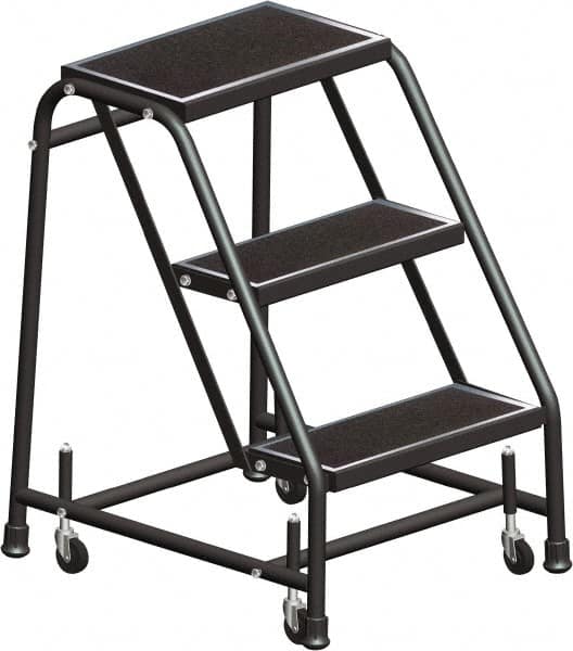 Ballymore - 28" 3 Step Ladder - Rolling Safety Ladder, 450 Lb Capacity, 28-1/2" Platform Height, 30" Base Width x 25" Base Depth, Serrated - Americas Industrial Supply