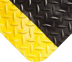 Wearwell - 74' Long x 4' Wide, Dry Environment, Anti-Fatigue Matting - Black with Yellow Borders, Vinyl with Nitrile Blend Base, Beveled on 4 Sides - Americas Industrial Supply
