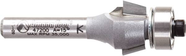 Amana Tool - 5/8" Cut Diam, 9/32" Length of Cut, 2 Flute Chamfer Edge Profile Router Bit - Carbide-Tipped, 1/4" Shank Diam, 2-3/32" OAL, Uncoated - Americas Industrial Supply
