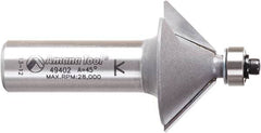 Amana Tool - 1-1/4" Cut Diam, 1/2" Length of Cut, 2 Flute Chamfer Edge Profile Router Bit - Carbide-Tipped, 1/2" Shank Diam, 2-3/8" OAL, Uncoated - Americas Industrial Supply