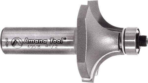 Amana Tool - 1-1/2" Cut Diam, 3/4" Length of Cut, 2 Flute Round-Over Edge Profile Router Bit - Carbide-Tipped, 1/2" Shank Diam, 2-5/8" OAL, Uncoated - Americas Industrial Supply