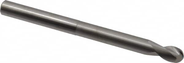 SGS - 1/2" Diam, 5/8" LOC, 2 Flute Solid Carbide Ball End Mill - Uncoated, Single End, 6" OAL, 1/2" Shank Diam, Spiral Flute - Americas Industrial Supply