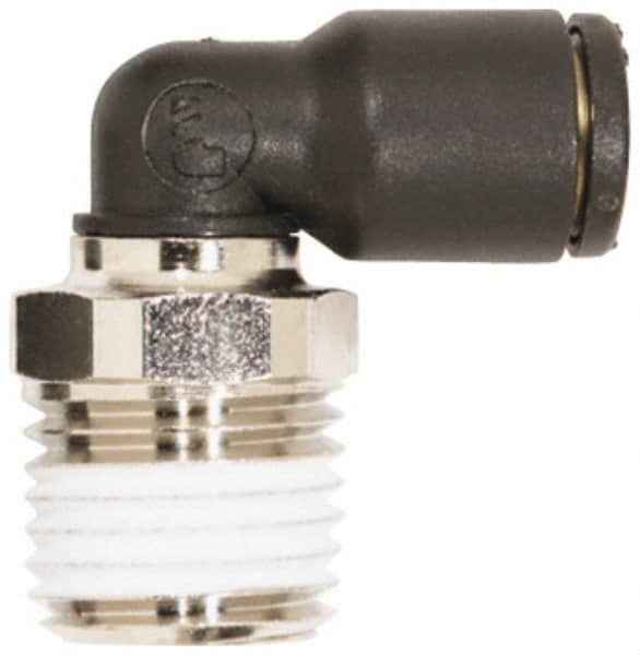 Coilhose Pneumatics - 3/8" OD, 1/4 NPT, Glass Reinforced Nylon/Nickel Plated Brass Push-to-Connect Male Swivel Elbow - 225 Max psi - Americas Industrial Supply
