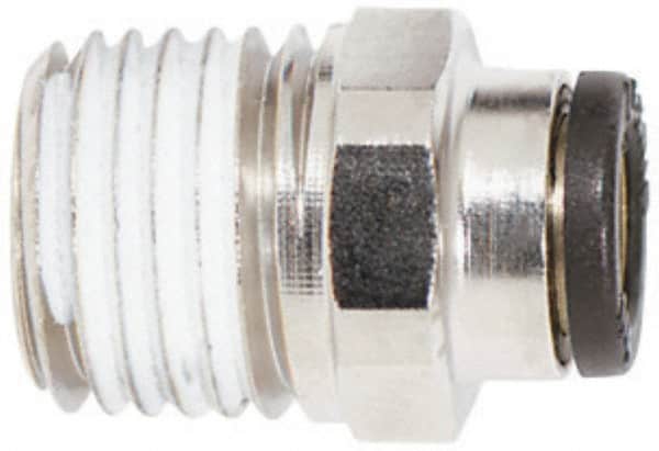 Coilhose Pneumatics - 1/8" OD, 10-32 NPT, Glass Reinforced Nylon/Nickel Plated Brass Push-to-Connect Male Connector - 225 Max psi - Americas Industrial Supply