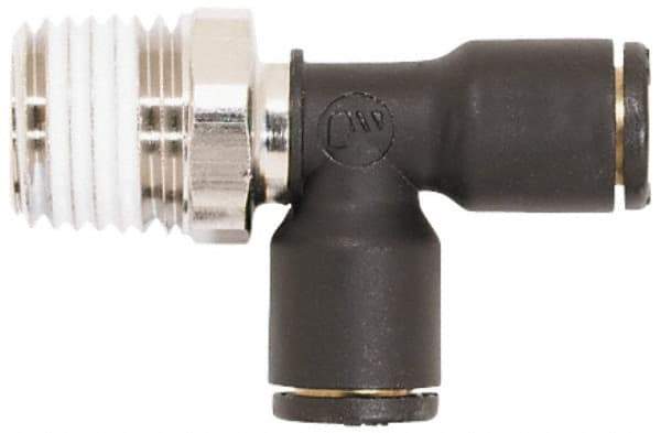 Coilhose Pneumatics - 5/32" OD, 1/8 NPT, Glass Reinforced Nylon/Nickel Plated Brass Push-to-Connect Male Swivel Run Tee - 225 Max psi - Americas Industrial Supply
