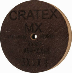 Cratex - 3" Diam x 1/4" Hole x 1/2" Thick, 54 Grit Surface Grinding Wheel - Aluminum Oxide, Type 1, Coarse Grade, 18,080 Max RPM, No Recess - Americas Industrial Supply