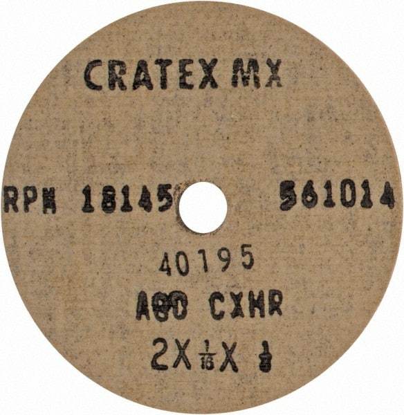 Cratex - 2" Diam x 1/4" Hole x 1/16" Thick, 80 Grit Surface Grinding Wheel - Aluminum Oxide, Type 1, Medium Grade, 18,145 Max RPM, No Recess - Americas Industrial Supply