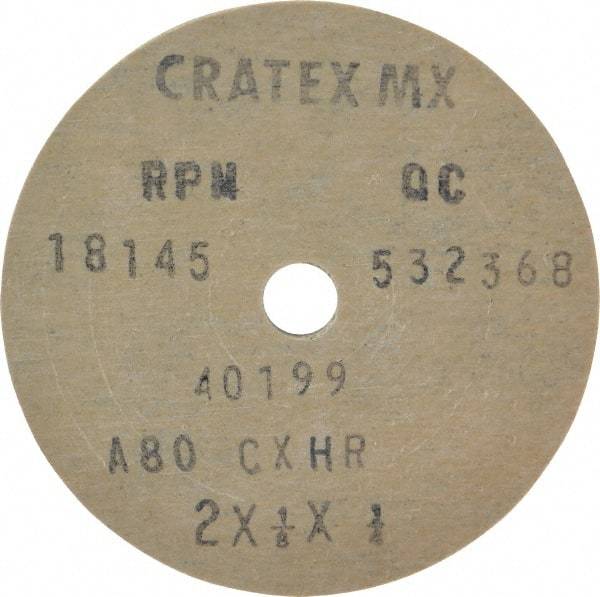 Cratex - 2" Diam x 1/4" Hole x 1/8" Thick, 80 Grit Surface Grinding Wheel - Aluminum Oxide, Type 1, Medium Grade, 18,145 Max RPM, No Recess - Americas Industrial Supply