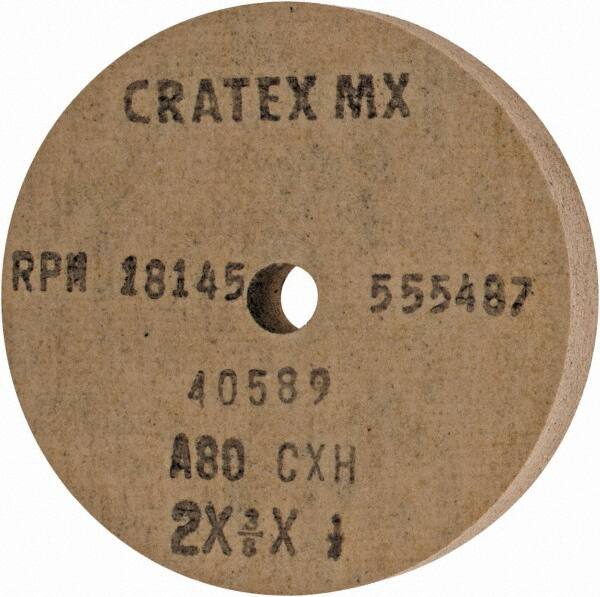 Cratex - 2" Diam x 1/4" Hole x 3/8" Thick, 80 Grit Surface Grinding Wheel - Aluminum Oxide, Type 1, Medium Grade, 18,145 Max RPM, No Recess - Americas Industrial Supply