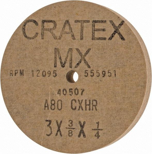 Cratex - 3" Diam x 1/4" Hole x 3/8" Thick, 80 Grit Surface Grinding Wheel - Aluminum Oxide, Type 1, Medium Grade, 12,095 Max RPM, No Recess - Americas Industrial Supply