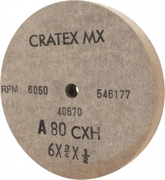 Cratex - 6" Diam x 1/2" Hole x 3/4" Thick, 80 Grit Surface Grinding Wheel - Aluminum Oxide, Type 1, Medium Grade, 6,050 Max RPM, No Recess - Americas Industrial Supply