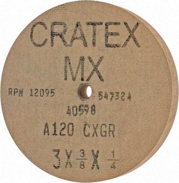Cratex - 3" Diam x 1/4" Hole x 3/8" Thick, 120 Grit Surface Grinding Wheel - Aluminum Oxide, Type 1, Fine Grade, 12,095 Max RPM, No Recess - Americas Industrial Supply