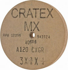 Cratex - 3" Diam x 1/4" Hole x 3/8" Thick, 120 Grit Surface Grinding Wheel - Aluminum Oxide, Type 1, Fine Grade, 12,095 Max RPM, No Recess - Americas Industrial Supply