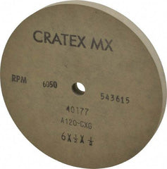 Cratex - 6" Diam x 1/2" Hole x 1/2" Thick, 120 Grit Surface Grinding Wheel - Aluminum Oxide, Type 1, Fine Grade, 6,050 Max RPM, No Recess - Americas Industrial Supply