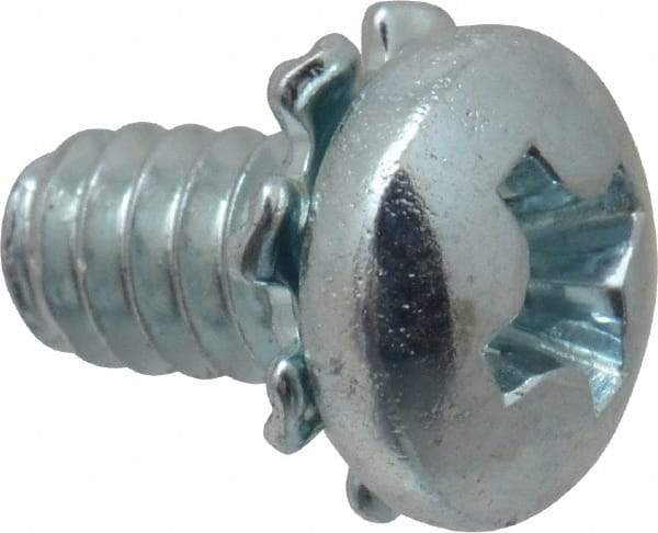 Value Collection - #6-32 UNC, 1/4" Length Under Head Phillips Drive Machine Screw - Pan Head, Grade J82 Steel, Zinc-Plated Finish, External Tooth - Americas Industrial Supply