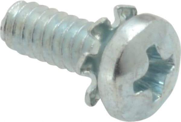 Value Collection - #6-32 UNC, 3/8" Length Under Head Phillips Drive Machine Screw - Pan Head, Grade J82 Steel, Zinc-Plated Finish, External Tooth - Americas Industrial Supply