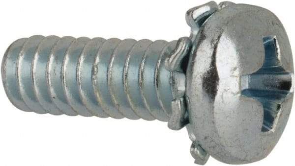 Value Collection - #6-32 UNC, 7/16" Length Under Head Phillips Drive Machine Screw - Pan Head, Grade J82 Steel, Zinc-Plated Finish, External Tooth - Americas Industrial Supply