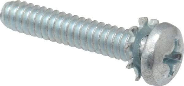 Value Collection - #6-32 UNC, 3/4" Length Under Head Phillips Drive Machine Screw - Pan Head, Grade J82 Steel, Zinc-Plated Finish, External Tooth - Americas Industrial Supply