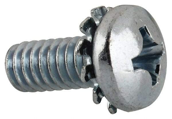 Value Collection - 1/4-20 UNC, 5/8" Length Under Head Phillips Drive Machine Screw - Pan Head, Grade J82 Steel, Zinc-Plated Finish, External Tooth - Americas Industrial Supply