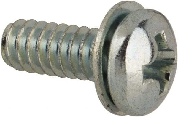 Value Collection - #6-32 UNC, 3/8" Length Under Head Phillips Drive Machine Screw - Pan Head, Grade J82 Steel, Zinc-Plated Finish, Internal Tooth - Americas Industrial Supply