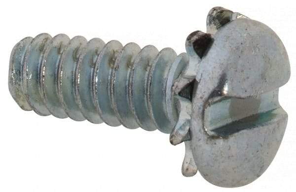 Value Collection - #6-32 UNC, 3/8" Length Under Head Slotted Drive Machine Screw - Pan Head, Grade J82 Steel, Zinc-Plated Finish, External Tooth - Americas Industrial Supply