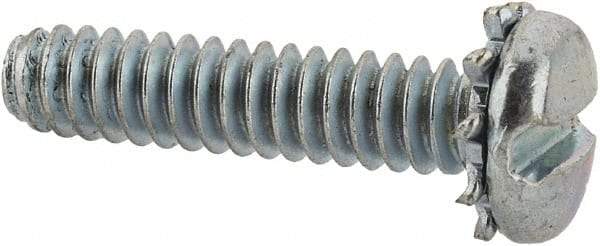 Value Collection - #6-32 UNC, 5/8" Length Under Head Slotted Drive Machine Screw - Pan Head, Grade J82 Steel, Zinc-Plated Finish, External Tooth - Americas Industrial Supply