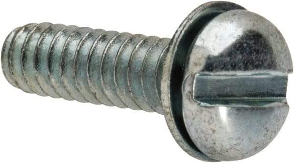 Value Collection - #6-32 UNC, 1/2" Length Under Head Slotted Drive Machine Screw - Pan Head, Grade J82 Steel, Zinc-Plated Finish, Internal Tooth - Americas Industrial Supply