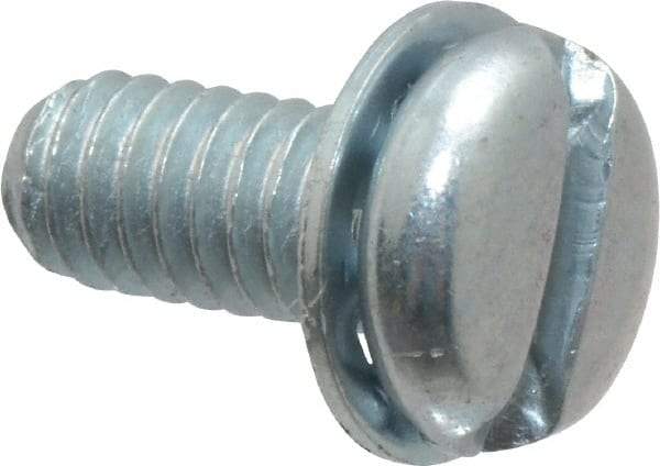 Value Collection - #8-32 UNC, 3/8" Length Under Head Slotted Drive Machine Screw - Pan Head, Grade J82 Steel, Zinc-Plated Finish, Internal Tooth - Americas Industrial Supply