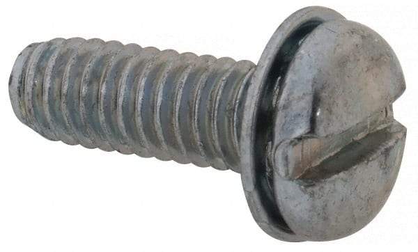 Value Collection - #8-32 UNC, 1/2" Length Under Head Slotted Drive Machine Screw - Pan Head, Grade J82 Steel, Zinc-Plated Finish, Internal Tooth - Americas Industrial Supply