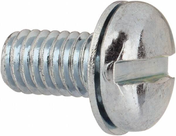 Value Collection - #10-32 UNF, 3/8" Length Under Head Slotted Drive Machine Screw - Pan Head, Grade J82 Steel, Zinc-Plated Finish, Internal Tooth - Americas Industrial Supply