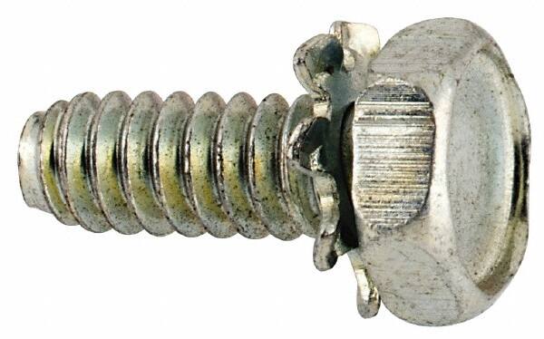Value Collection - #6-32 UNC, 3/8" Length Under Head Hex Drive Machine Screw - Hex Head, Grade J82 Steel, Zinc-Plated Finish, External Tooth - Americas Industrial Supply