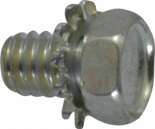 Value Collection - #8-32 UNC, 1/4" Length Under Head Hex Drive Machine Screw - Hex Head, Grade J82 Steel, Zinc-Plated Finish, External Tooth - Americas Industrial Supply