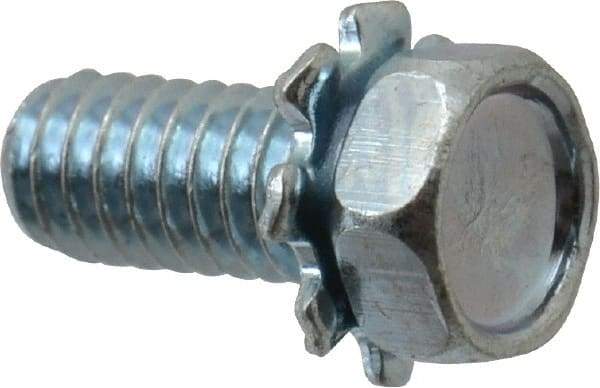 Value Collection - #8-32 UNC, 3/8" Length Under Head Hex Drive Machine Screw - Hex Head, Grade J82 Steel, Zinc-Plated Finish, External Tooth - Americas Industrial Supply