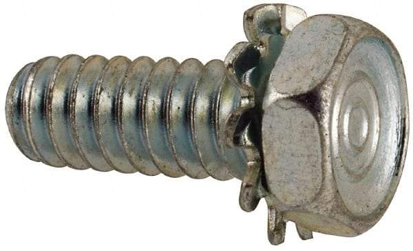Value Collection - #10-24 UNC, 1/2" Length Under Head Hex Drive Machine Screw - Hex Head, Grade J82 Steel, Zinc-Plated Finish, External Tooth - Americas Industrial Supply