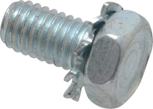 Value Collection - #10-32 UNF, 3/8" Length Under Head Hex Drive Machine Screw - Hex Head, Grade J82 Steel, Zinc-Plated Finish, External Tooth - Americas Industrial Supply