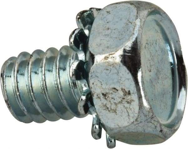 Value Collection - 1/4-20 UNC, 3/8" Length Under Head Hex Drive Machine Screw - Hex Head, Grade J82 Steel, Zinc-Plated Finish, External Tooth - Americas Industrial Supply