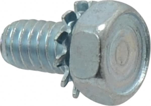 Value Collection - 1/4-20 UNC, 1/2" Length Under Head Hex Drive Machine Screw - Hex Head, Grade J82 Steel, Zinc-Plated Finish, External Tooth - Americas Industrial Supply