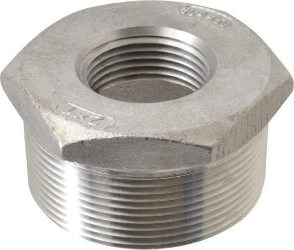 Merit Brass - 2 x 1" Grade 304 Stainless Steel Pipe Hex Bushing - MNPT x FNPT End Connections, 150 psi - Americas Industrial Supply