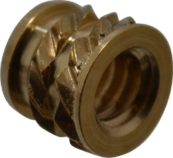 E-Z LOK - #2-56, 0.118" Small to 0.123" Large End Hole Diam, Brass Single Vane Tapered Hole Threaded Insert - 0.136" Insert, 0.122" Pilot Diam, 0.115" OAL, 0.08" Min Wall Thickness - Americas Industrial Supply