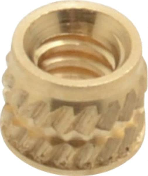 E-Z LOK - #4-40, 0.153" Small to 0.159" Large End Hole Diam, Brass Single Vane Tapered Hole Threaded Insert - 0.172" Insert, 0.157" Pilot Diam, 0.135" OAL, 0.093" Min Wall Thickness - Americas Industrial Supply