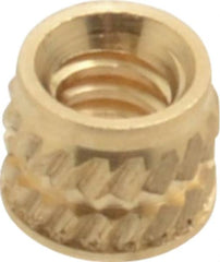 E-Z LOK - #4-40, 0.153" Small to 0.159" Large End Hole Diam, Brass Single Vane Tapered Hole Threaded Insert - 0.172" Insert, 0.157" Pilot Diam, 0.135" OAL, 0.093" Min Wall Thickness - Americas Industrial Supply